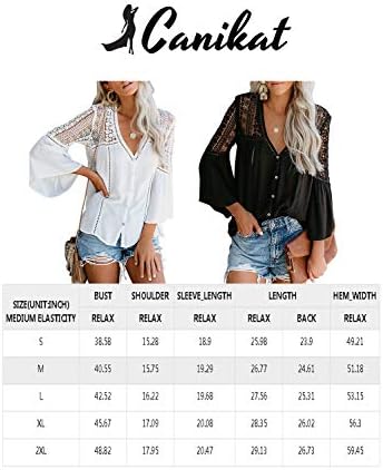 CANIKAT Women's V Neck Lace Crochet Flowy Bell Sleeve Button Down Casual T Shirts Blouses Tops 6 CANIKAT Women's V Neck Lace Crochet Flowy Bell Sleeve Button Down Casual T Shirts Blouses Tops