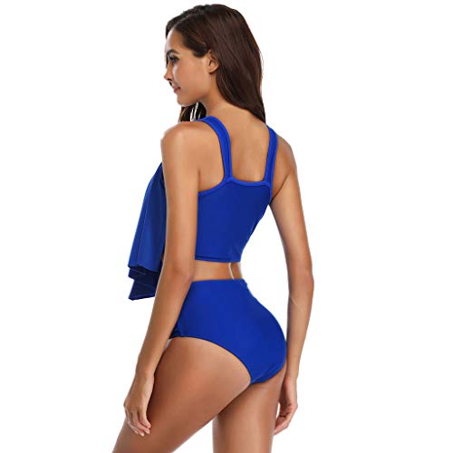 Caopixx Swimsuit for Women Two Pieces Bathing Suits Top Ruffled Racerback with High Waisted Bottom Tankini Set Blue - Thumbnail 5