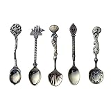 5 Pcs/Set Royal Style Bronze Carved Small Coffee Flatware Cutlery Dessert Spoon For Snacks