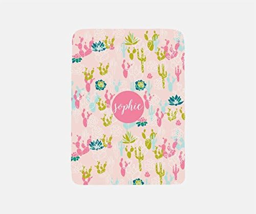 Cactus Blanket with Name, Travel Blanket Airplane, Pink Blanket Throw, Personalized Blanket, Vacation Blanket,