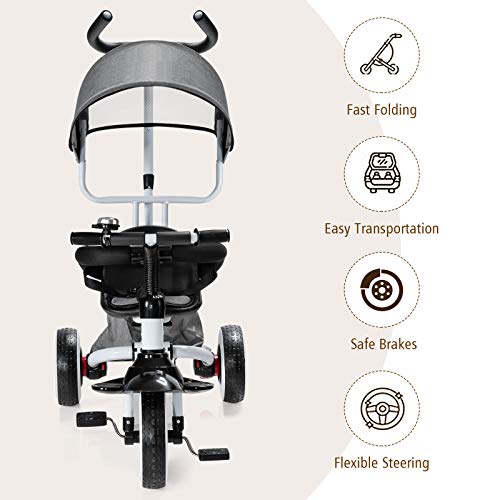 BABY JOY Tricycle for Toddlers, Folding Trike w/ Adjustable Parent
