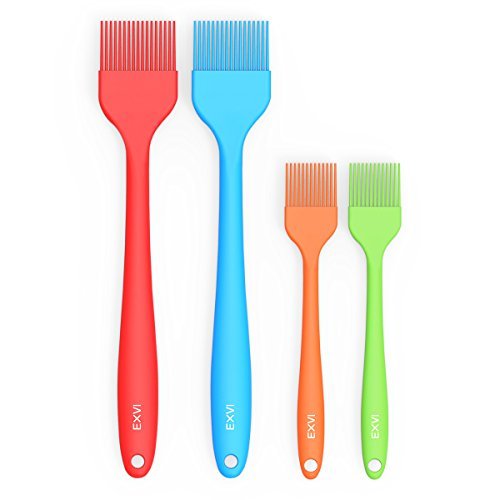 EXVI 4-Piece Set Silicone Basting Pastry Brush Oil Basting Brush Bbq Brushes Barbecue Utensil Kitchen Grilling(Blue Red Orange Green)