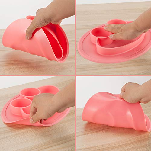 Baifuifu Baby Placemat Frog Round Silicone Suction Feeding Plate for Children,Toddlers, Babies Highchair Feeding Tray Table, Restaurant with Built in Plates and Bowl