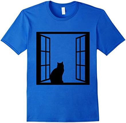 Mens Cat In Windows TShirt XL Royal Blue