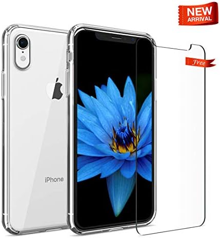 Belking iPhone XR Case, 6.1" Shock Absorption & Scratchproof Transparent Case, Hard PC Cover Case with Soft TPU edge, Free Tempered Glass iPhone XR Screen Protector - Strengthen Protection Version