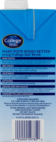 COLLEGE INN 40% LESS SODIUM CHICKEN BROTH, 48 OZ CARTON