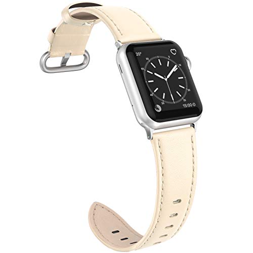 SWEES Leather Band Compatible iWatch 38mm 40mm, Genuine Leather Elegant Dressy Fashion Color Replacement Strap Compatible iWatch Series 4 Series 3 Series 2 Series 1 Sport Edition Women, Egg Nog
