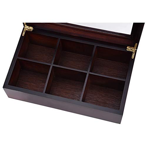 Iusun Bamboo Tea Box Organizer Chest with Clear Hinged Lid 6 Compartments Small Drawer Tea Bag Classic Teabag Holder Variety Box Storage Sections 12X7X3.7'' - Ship From USA (Redwood) - Thumbnail 4