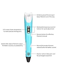 eXuby   Lápiz 3D con 15 filamentos PLA de colores surtidos (150 pies) Soporte gratuito perfecto para niños y adultos mejor kit de iniciación de lápiz de impresión 3D fácil de cargar pantalla LCD calienta rápidamente