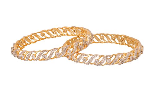 Touchstone Indian Bollywood charming and modern style zigzag motif cubic zirconia studded designer jewelry bangle for women in gold and silver tones