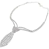 Teensery Silver Rhinestone Necktie Necklace Sparkly Crystal Neck Tie Choker Neckwear Party Jewelry for Women, 1 Piece