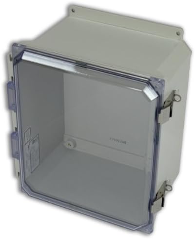 Allied Moulded AMU1426CCLF Ultraline Series Fiberglass JIC Size Junction Box, Snap Latch with Mounting Flanges and Hinged Clear Polycarbonate Cover