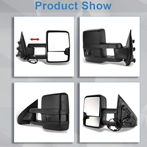 ECCPP Tow Mirrors Towing Mirrors fit for 2014-2018 Chevy GMC 1500 2015-2019 Chevy GMC 2500 HD 3500 HD with Left Right Side Power Adjusted Heated Turn Signal Light with Black Housing