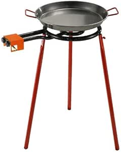 Garcima Mediterraneo Paella Pan Set with Burner, 16 Inch Carbon Steel Outdoor Pan and Legs Imported from Spain (10 Servings)