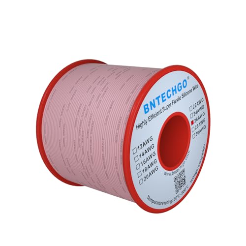 BNTECHGO 26 Gauge Silicone Wire Spool Pink 250 ft Ultra Flexible High Temp 200 deg C 600V 26 AWG Silicone Rubber Wire 30 Strands of Tinned Copper Wire Stranded Wire for Model Low Impedance — image 1