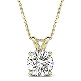 AllenCOCO 14K Gold Plated 2.0 Carat (D Color, VVS Clarity) Simulated Diamond CZ Solitaire Silver Pendant Necklace 16
