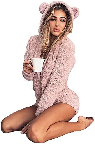 Inverlee Women's Hooded Autumn Cute Shorts Rompers Home Service Jumpsuit