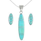 Sterling Silver Genuine Turquoise & Gemstones Matching Pendant & Earrings Set 20