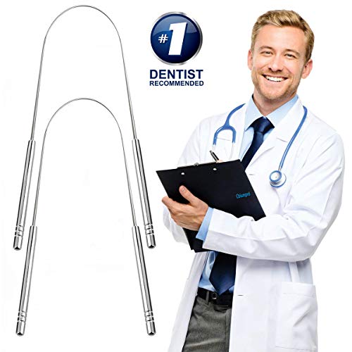 Tongue Scraper, Tongue Cleaner 2 Pack Surgical Stainless Steel Rustproof Tongue Scrapers Effective Reusable Lifetime Scraper for Plaque and Bacteria Removal, Fresh Breath - New