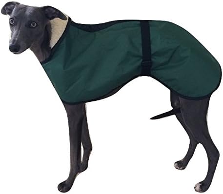4 COLOURS Fleece Lined Waterproof Dog Coat 5 SIZES with Adjustable Clip Strap Whippet/Greyhound/Lurcher/Italian Greyhound/Sighthound (XLarge, Green)