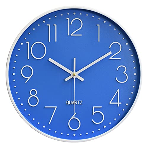 FlorLife Kreative 3D-Quarz-Wanduhr, rund, geräuschlos, ABS, hängende Wanduhren, Wanduhr, Schlichtes modernes Design, 30,5 cm blau