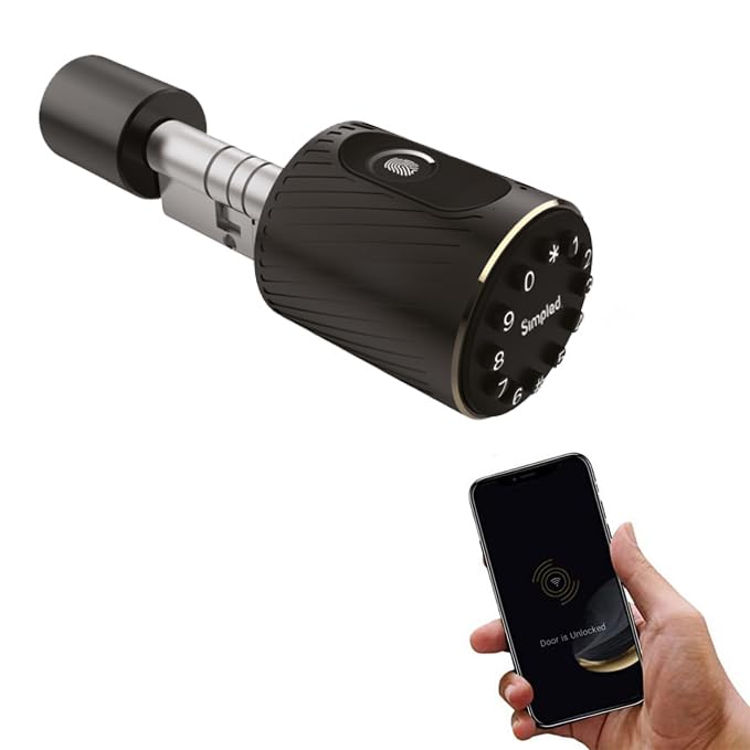 Simpled CF8 Smart Fingerprint Cylinders - Easy 5 Minutes Replacement to Your Euro Profile Cylinder - 7 Unlocking Methods - (8 to 11cm, Black) - CF8