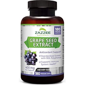 Zazzee Grape Seed Extract, 180 Veggie Caps, 400 mg, 6 Month Supply, Minimum 95% Polyphenols (Proanthocyanidins), Vegan, Non-GMO and All Natural