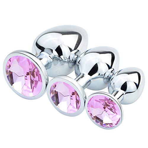 Dxhycc 3 Piece Jewelry Anal Plug, 3 Size Luxury Jewelry Design Fetish Anal Butt Plug Anal Trainer Toys Sex Toy Love Games for Experienced Users and Beginners Women Men (Pink)