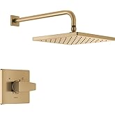 Delta Modern 14 Series Square Rain Shower Faucet Set, Brushed Gold Shower Head and Handle Set, Valve Trim Kit, Champagne Bronze T14268-CZ-PP (Valve Not Included)