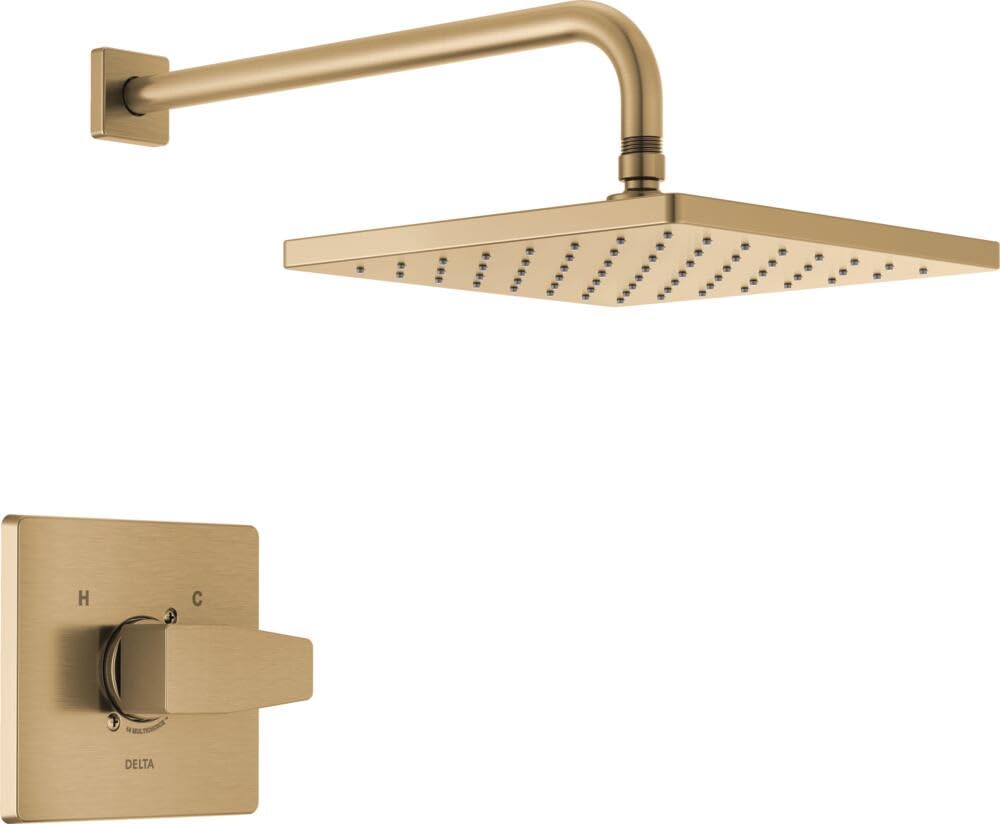 Photo 1 of *** FOR PARTS ** 
Delta Modern 14 Series Square Rain Shower Faucet Set, Brushed Gold Shower Head and Handle Set, Valve Trim Kit, Champagne Bronze T14268-CZ-PP (Valve Not Included)