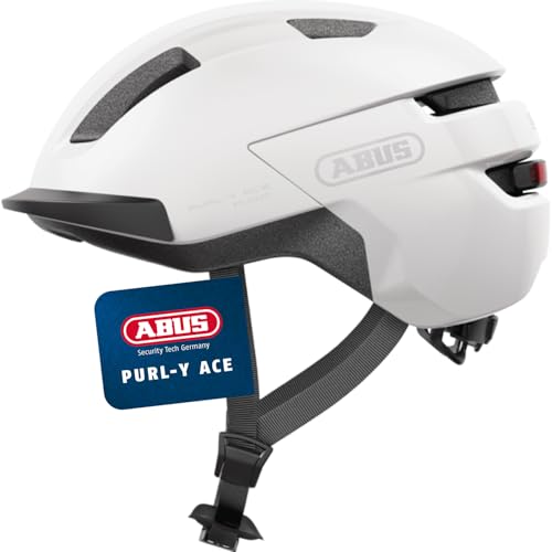 ABUS Fahrradhelm Purl-Y ACE mit LED-Licht – geeignet Fahrten auf E-Bike und S-Pedelec – Trendiger NTA-Schutzhelm für Erwachsene und Jugendliche – Weiß