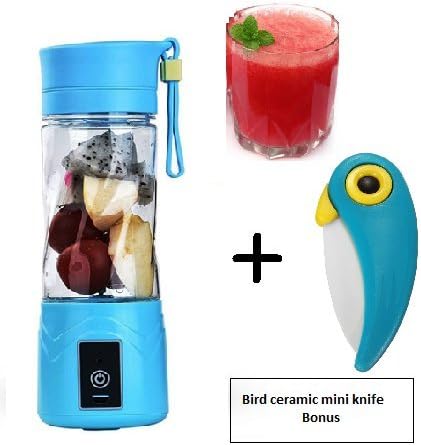 Freefresh USB Juicer Cup, Fruit Mixing Machine, Portable Personal Size Eletric Rechargeable Juicer, Mixer, Blender, Water Bottle 380ml with USB Charger Cable, bonus mini bird ceramic knife