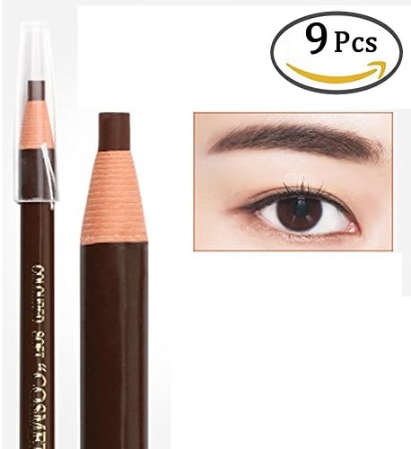 9Pc/Pack Waterproof Paint Eyebrow Pencil Kit Makeup Eye Liner Brow Pencil Pen Long Lasting Eyebrow Enhancer Women Makeup Tool (9 Deep Coffee)