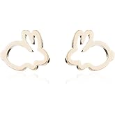 Stainless Steel Small Rabbit Stud Earrings for Women Tiny Dainty Animal Earrings Polished Christmas Birthday Easter Jewelry Gifts