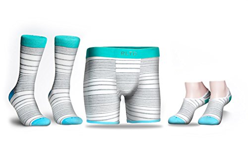 Related Garments Men's Matching Socks, No-Show Socks and Boxer Briefs: Teal-White-Gray Large