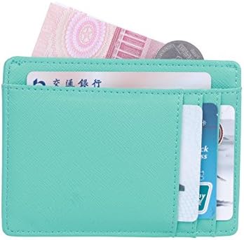 HONEYJOY Leather Slim Wallet Credit Card Case Minimalist Money Clip Wallet Card Holders with RFID Blocking (Sky Blue)