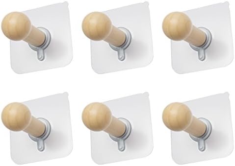 Hapdoo 6 Pack Self Adhesive Wall Hooks - Easy to Use Wooden Wall Mounted Hanging Hook For Hat Towel Coat Robe Key On Flat Smooth Surfaces Door Closet Wardrobe (Color 1)