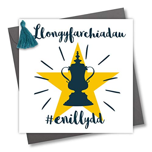 Claire Giles Greeting Cards, Welsh Congratulations Card, #Winner, Llongyfarchiadau, Well Done Greeting Card, Embellished with a Colourful Tassel