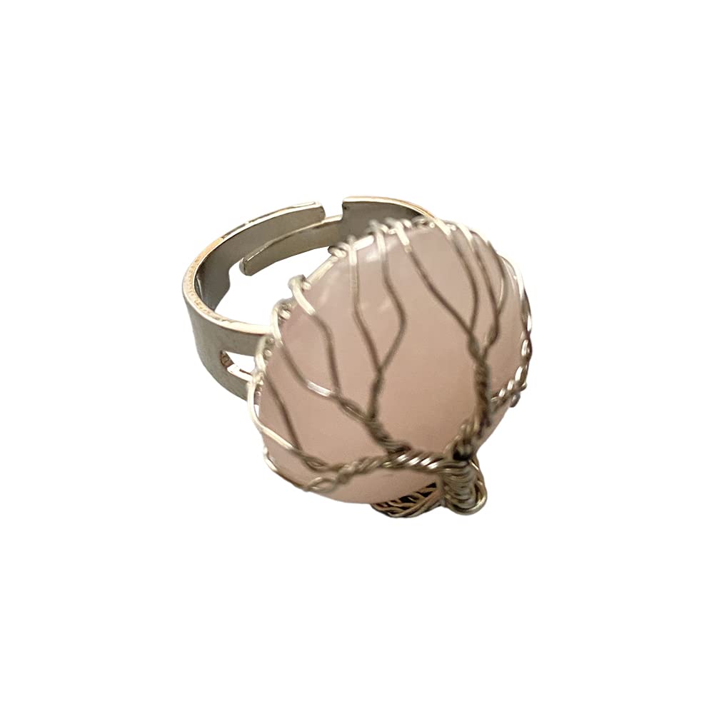 VIE Wire Wrapped Tree of Life Ring, 2cm, Rose Quartz