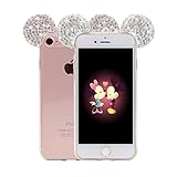 iPhone 7 Case, MC Fashion Flexible Cute 3D Bling Bling Crystal Rhinestone Mickey Mouse Ears Soft Clear Transparent TPU Shell Case Skin for Apple iPhone 7 (2016) (Clear Ears)