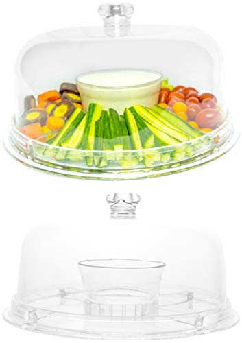 ImpiriLux Acrylic Cake Dome Stand and Multifunctional Serving Platter with Stainless Steel Cake Cutter Server for Desserts, Chips, Salads, Pastry and more