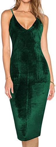 Liebeye Women's Evening Sexy Spaghetti Strap Bodycon Sleeveless Backless Velvet Sexy Short Club Dress (M, Dark Green)
