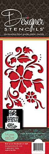 Designer Stencils C434 Floral Explosion Tier 1 Cake Stencil, Beige/semi-transparent
