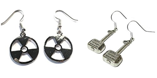 Hulk Gamma Logo and Thor Hammer with Writing Dangle Earrings w/Gift Box