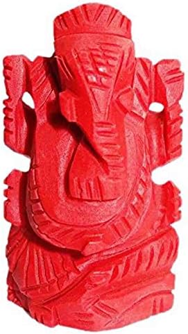 Krishna Gems Shree Ganesh Ji (2Inch) 45 Gram Idol Taibani Red Coral with All Gods Hinduism for Pujan, Blessings, Worship