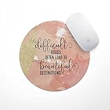 Quote Mouse Pad - Neoprene Inspirational Difficult Roads Lead to Mousepad, Office Space Decor, Home Office, Computer Accessories