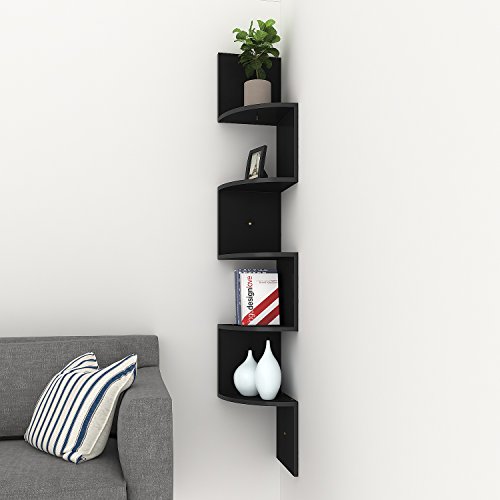 Homevol Corner Shelf, 5 Tier Wood Wall Mount Corner Shelves/Bookshelf/Bookcase,black