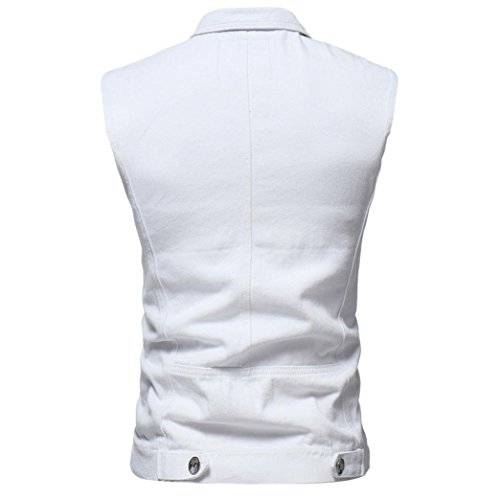 WUAI Clearance Men's Sleeveless Fashion Lapel Vintage Jeans Vest Motorcycle Jacket Waistcoat(White,US Size S = Tag M) - Thumbnail 5