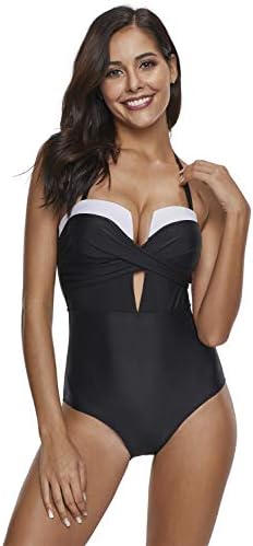 Reteron Women's Deep V Neckline Push Up Tummy Control One Piece Swimsuit S-XXXL