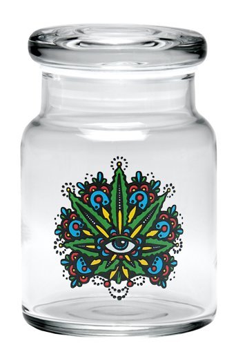 Hemp Leaf w/ Eyeball Pop Top Jar by 420 Science - Assorted Sizes (Small - 3.25